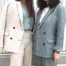 BMS リネン製 レトロ風 ダブルブレストジャケット【春夏用・フィット・女性用】