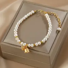 天然真珠製 レディースブレスレット【繊細な鈴蘭花のペンダント・シンプルデザイン・フラワーアクセサリー】