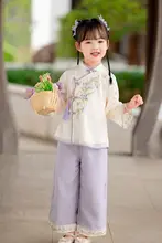 女の子用古風チャイナドレス【刺繍パンツ付き・新中式改良デザイン・可愛い】（セットアップ対応）