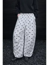 白いドット柄コットンワイドパンツ【スタイル・秋冬用・新しいデザイン】（セットアップ対応）