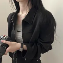 秋季レトロスタイルのラウンドカラージップ付きジャケット【極上の柔らかさ・長袖・女性用】