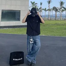 チェック柄ルーズフィット半袖シャツ【ダブルカラー・カップル向け】