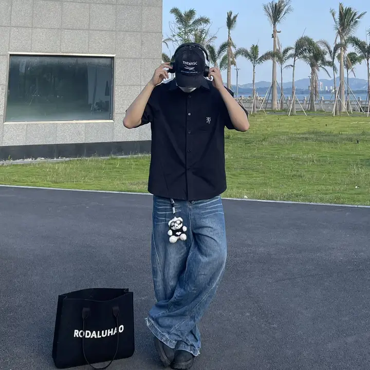 チェック柄ルーズフィット半袖シャツ【ダブルカラー・カップル向け】