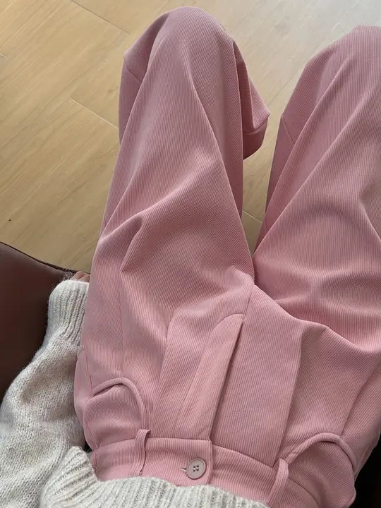 可愛いデザインのコーデュロイハイウエストワイドパンツ【フリンジ付き・秋冬用】