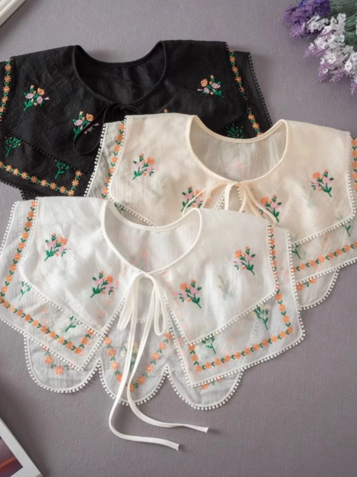 エプロンスタイ フリルカラー ペタルスリーブ：韓版フラワー刺繍ドールカラーの多用途使い方と実際の性能
