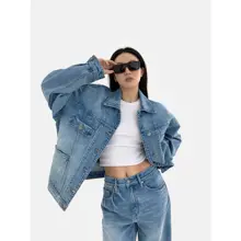 レトロデザインの水洗いデニムジャケットとパンツ【小柄向け・アメリカンスタイル】（セットアップ対応）