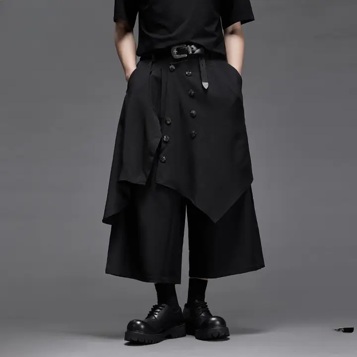 9分丈 ワイドパンツ ユニセックス フェイクレイヤード ストレート ヴィンテージ チャイナテイスト 山スタイル「RFDRFD」