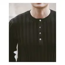 秋冬用 メンズストライプニットセーター【リブ編み・ボタン付き・シンプルデザイン】