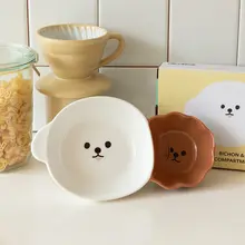 かわいいキャラクターのビションフリーゼ陶器製2区画プレート【家庭用・食器】