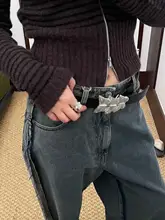 春夏用金属加工された真皮ベルト【蝶装飾・男女兼用・ウエストアクセサリー】