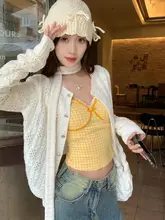 涼しげな透かし編みデザインの短丈ニットカーディガン【夏用・女性用・ゆったりシルエット】