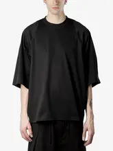 GAOSTUDIOS ブラック 短丈 メンズ Tシャツ【厚手・ルーズフィット・五分袖・レトロスタイル】