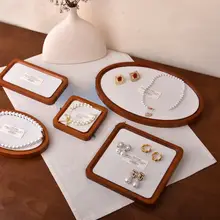 実木製 ヴィンテージデザインの宝石トレイ【麻布仕上げ・ネックレス・リング用ディスプレイ】
