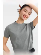 シンプルなデザインのラウンドネックニットTシャツ【夏用・コットン】【セットアップ対応】