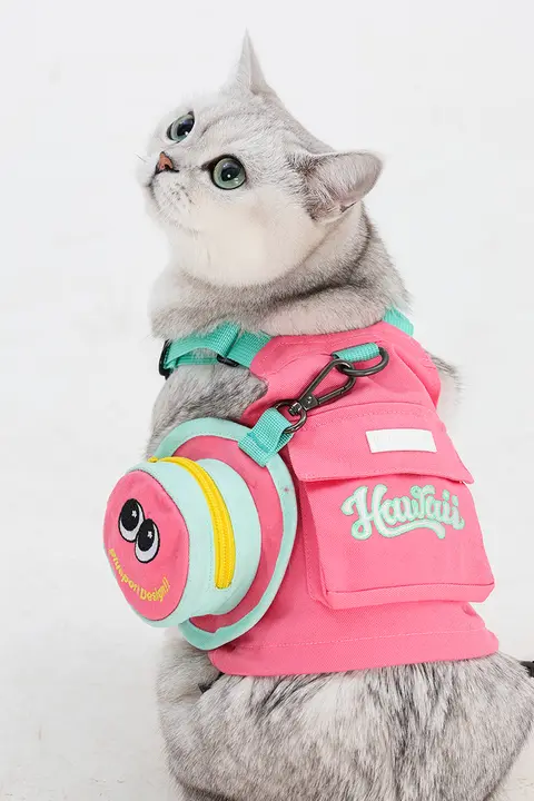 ペット用コットン素材の工事風タンクトップ【アウトドア犬猫用・リード付き・ハーネスデザイン】
