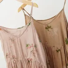 涼しげなリネン混フラワープリントキャミソールVネックワンピース【夏用・ロング丈・リラクシングスタイル】