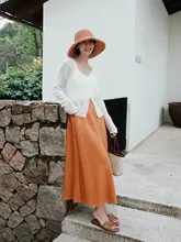 夏用不規則なスリットデザインの天絲リネン半身スカート【感・女性用】
