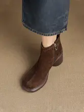 スエード羊革製ショートブーツ【高ヒール・秋冬向け・スタイリッシュデザイン・裏起毛】