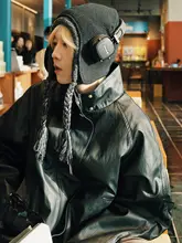 ライダースジャケット レディース フェイクレザー スタンドカラー ラグランスリーブ 中綿入り ルーズ ブラック クール 「STILLYOU」