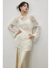 重厚な立体刺繍が魅力の羊毛ニットシャツ【春用・中国風デザイン】