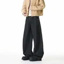 デニムパンツ ユニセックス ワイド Aライン ステッチ ブラウン アメカジ ヴィンテージ カジュアル カーブドシルエット