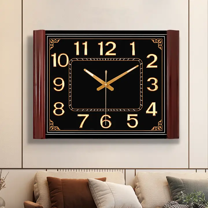 スタイリッシュな長方形壁掛け時計【夜光・穴あけ不要・静音】