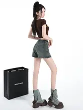 ヴィンテージ風デニムミニスカート【ハイウエスト・Aライン・女性用】（セットアップ対応）