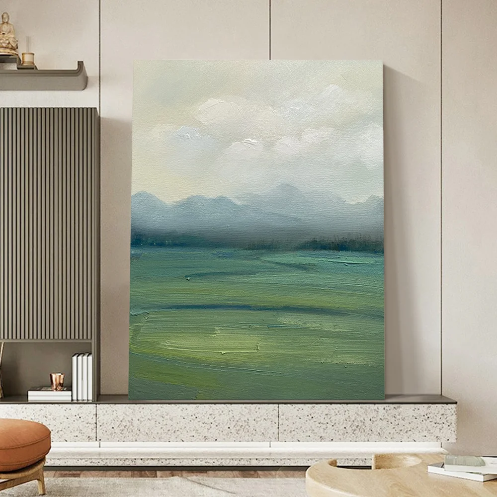 韓国インテリアを再現｜カフェ風部屋の作り方　緑の抽象風景画で空間の呼吸を決める完全ガイド