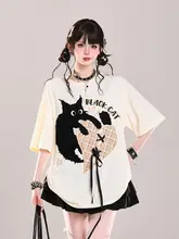 かわいいカートゥーンプリントの夏用半袖Tシャツ【ルーズフィット・デザイン性抜群】