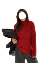 ゆったりとした半高ネックニットセーター【春用・女性用・フィット・体型カバー】