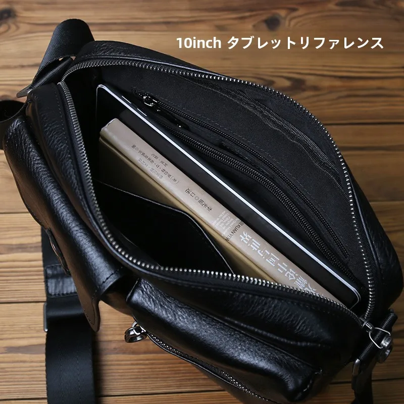 レザー製メンズ斜め掛けバッグ：横型頭層牛皮でカジュアルな日常使いを実現