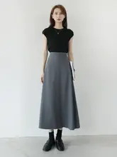 女性用 ハイウエスト Aラインスカート【無地・中長丈・秋用】