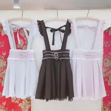 レースデザインのロリータ風サロペットワンピース【スリムフィット・ストラップ付き・大きいサイズ】（セットアップ対応）