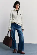 メリノウールとカシミヤのハーフジップニットセーター【クラシックデザイン・ケーブルニット】