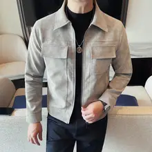 磨砂皮の男性用ジャケット【春秋対応・修身シルエット・短丈・ダブルポケット】