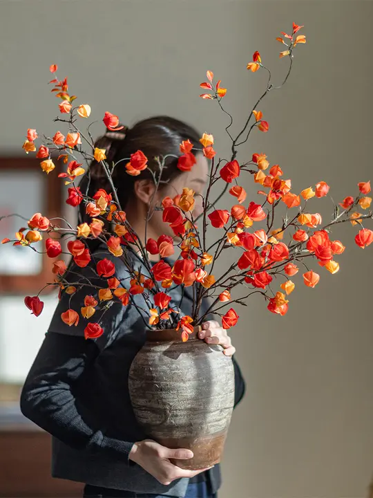 中華風デザインの造花ライトランタンフルーツブーケ【高級感のあるリアルな装飾用】