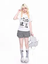可愛い犬プリント 女子向け短袖Tシャツ【カジュアル・夏用・シンプルデザイン】