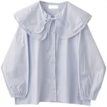 フランス風レトロデザインのドロップショルダーシャツ【リボン付き・ゆったりシルエット・秋用】