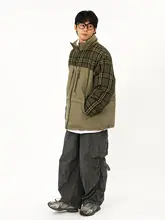 冬用 ヴィンテージ風 チェック柄コットンジャケット【高い保温性・立ち襟・ユニセックス】