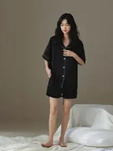 夏用シルクサテンパジャマ【レディース・ショートスリーブ・ショートパンツ・カーディガン付き・無地】