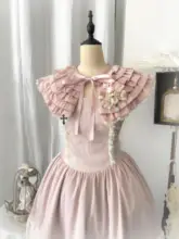 ピンクレースケープ付きチュール刺繍傘裙ドレス（セットアップ対応）