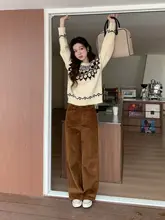 コーディネート自在！カフェブラウンのコーデュロイパンツ【高腰・ストレート・ワイドレッグ】