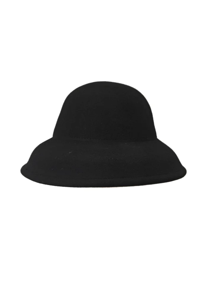 黒い光沢のあるウール製ベルハット【秋冬用・保温】