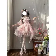 ロリータスタイルのストラップドレス【中華風・フラワープリント・デザインドレス】