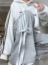 リボン付き スポーツパンツ【柔らかな素材・長丈・カジュアルワイドパンツ】（セットアップ対応）