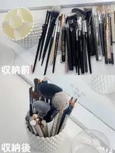 防塵化粧ブラシスタンド【回転式・蓋付き・デスク整理用】
