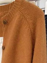 極上の柔らかさの100%ウールニットカーディガン【ラウンドネック・ルーズフィット・レディース】