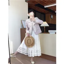 リボン付きレース刺繍デザインの春用ジャケット【女性用・フレンチスタイル】
