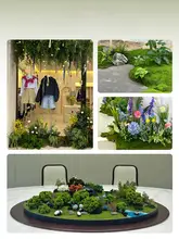 インテリア装飾用の青苔ミニチュア風景セット【人工植物・グリーンデコレーション・ディスプレイ用】（セットアップ対応）