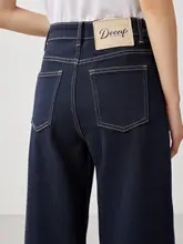 米家の高品質 デニムパンツ【ストレート・ダークブルー・快適・フロントスリット付き】